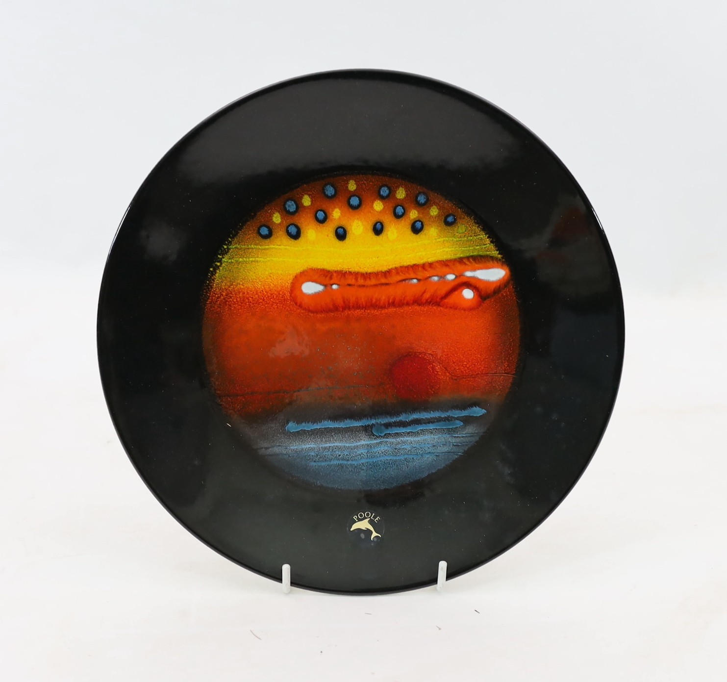 Alan Clarke for Poole Pottery. A set of nine ‘Alignment of the Planets’ chargers and one duplicate, c.2000, 26cm diameter